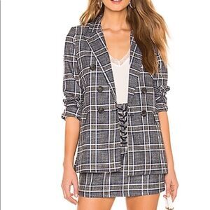 Navy Plaid Double Breasted Button Accented Checks Blazer Jacket NEW